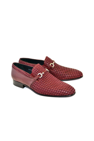 Corrente 5776 Suede & Leather Horse-Bit Loafer - Burgundy-AmbrogioShoes