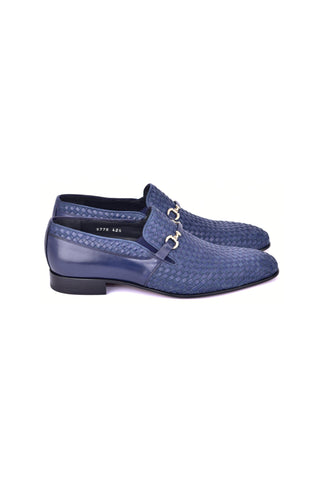 Corrente 5776 Suede & Leather Horse-Bit Loafer - Navy-AmbrogioShoes