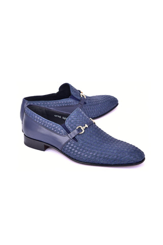 Corrente 5776 Suede & Leather Horse-Bit Loafer - Navy-AmbrogioShoes