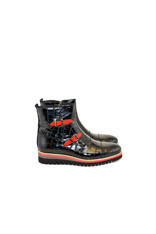 Corrente 5784C Embossed Leather Double Monk-Strap Boot - Black-AmbrogioShoes