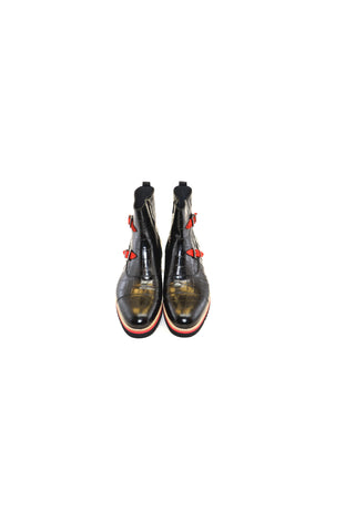 Corrente 5784C Embossed Leather Double Monk-Strap Boot - Black-AmbrogioShoes