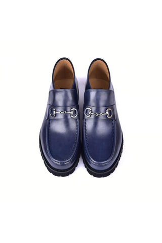 Corrente 5786 Leather Horse-Bit Boot - Navy-AmbrogioShoes