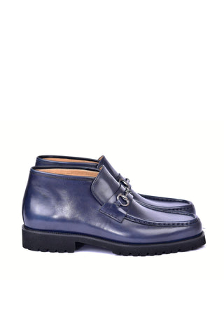 Corrente 5786 Leather Horse-Bit Boot - Navy-AmbrogioShoes