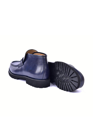Corrente 5786 Leather Horse-Bit Boot - Navy-AmbrogioShoes