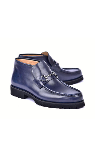 Corrente 5786 Leather Horse-Bit Boot - Navy-AmbrogioShoes