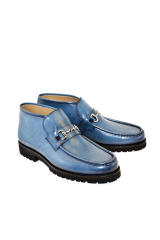Corrente 5786 Leather Horse-Bit Boot - Ocean Blue-AmbrogioShoes