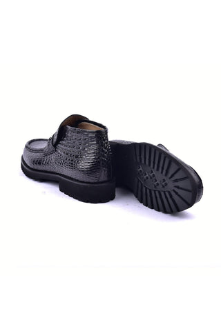Corrente 5786C Embossed Leather Horse-Bit Boot - Black-AmbrogioShoes