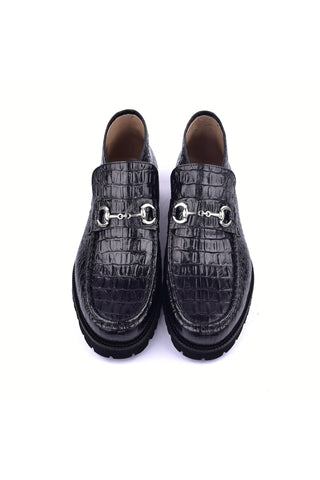 Corrente 5786C Embossed Leather Horse-Bit Boot - Black-AmbrogioShoes