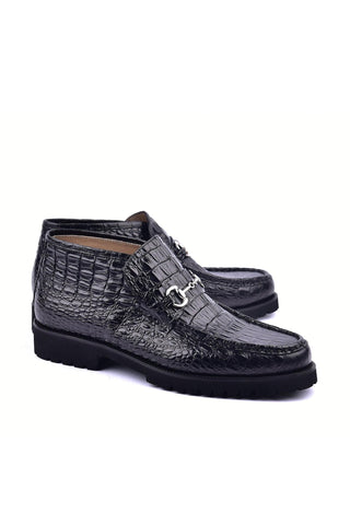 Corrente 5786C Embossed Leather Horse-Bit Boot - Black-AmbrogioShoes