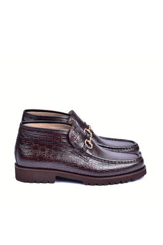 Corrente 5786C Embossed Leather Horse-Bit Boot - Brown-AmbrogioShoes
