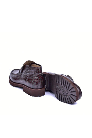 Corrente 5786C Embossed Leather Horse-Bit Boot - Brown-AmbrogioShoes