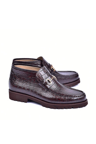 Corrente 5786C Embossed Leather Horse-Bit Boot - Brown-AmbrogioShoes