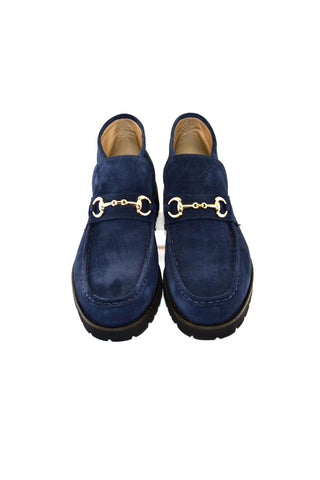 Corrente 5786S Suede Leather Horse-Bit Boot - Navy-AmbrogioShoes
