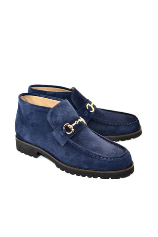 Corrente 5786S Suede Leather Horse-Bit Boot - Navy-AmbrogioShoes