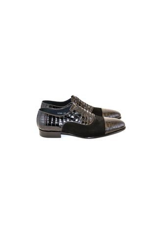 Corrente 5796 Suede & Embossed Leather Oxford - Black-AmbrogioShoes