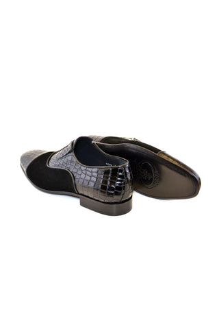 Corrente 5796 Suede & Embossed Leather Oxford - Black-AmbrogioShoes