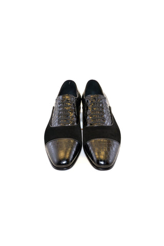 Corrente 5796 Suede & Embossed Leather Oxford - Black-AmbrogioShoes
