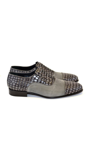Corrente 5796 Suede & Embossed Leather Oxford - Gray-AmbrogioShoes