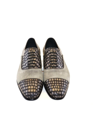 Corrente 5796 Suede & Embossed Leather Oxford - Gray-AmbrogioShoes
