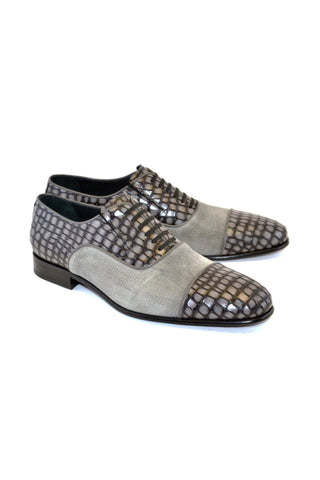 Corrente 5796 Suede & Embossed Leather Oxford - Gray-AmbrogioShoes