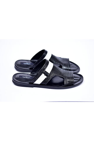 Corrente 5828 Leather Sandal - Black-AmbrogioShoes