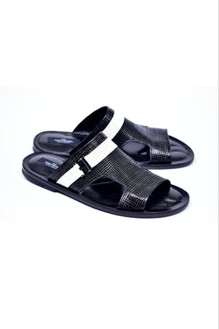 Corrente 5828 Leather Sandal - Black-AmbrogioShoes