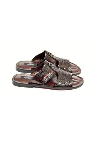 Corrente 5829 Burgundy Crocodile Print / Patent Sandals (CRT1268)-AmbrogioShoes