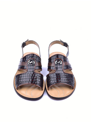 Corrente 5829S Ostrich & Embossed Leather Sandal - Brown-AmbrogioShoes