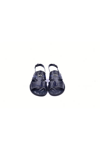 Corrente 5829S Ostrich & Embossed Leather Sandal - Navy-AmbrogioShoes