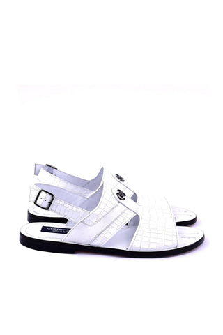 Corrente 5829S Ostrich & Embossed Leather Sandal - White-AmbrogioShoes