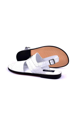Corrente 5829S Ostrich & Embossed Leather Sandal - White-AmbrogioShoes