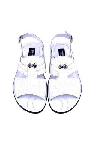 Corrente 5829S Ostrich & Embossed Leather Sandal - White-AmbrogioShoes
