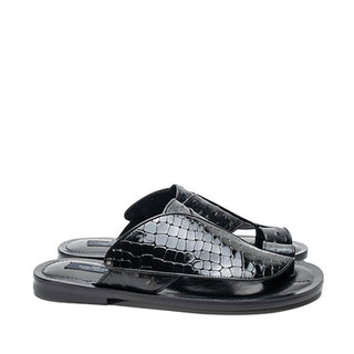 Corrente 5831 Embossed Leather & Ostrich Sandal - Black-AmbrogioShoes
