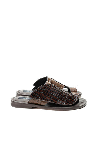 Corrente 5831 Embossed Leather & Ostrich Sandal - Brown-AmbrogioShoes