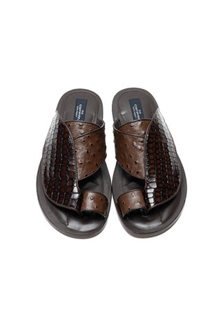 Corrente 5831 Embossed Leather & Ostrich Sandal - Brown-AmbrogioShoes