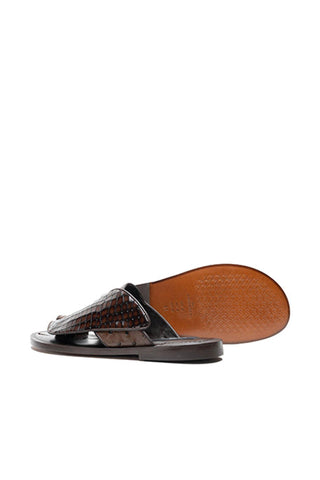 Corrente 5831 Embossed Leather & Ostrich Sandal - Brown-AmbrogioShoes