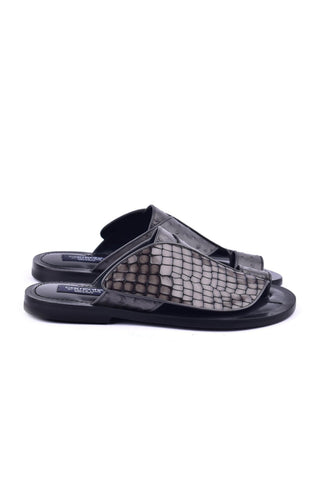 Corrente 5831 Embossed Leather & Ostrich Sandal - Gray-AmbrogioShoes