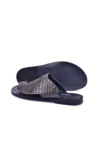 Corrente 5831 Embossed Leather & Ostrich Sandal - Gray-AmbrogioShoes