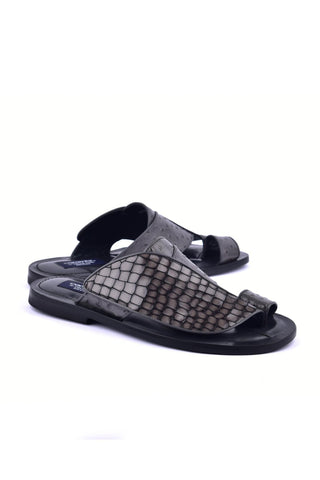 Corrente 5831 Embossed Leather & Ostrich Sandal - Gray-AmbrogioShoes