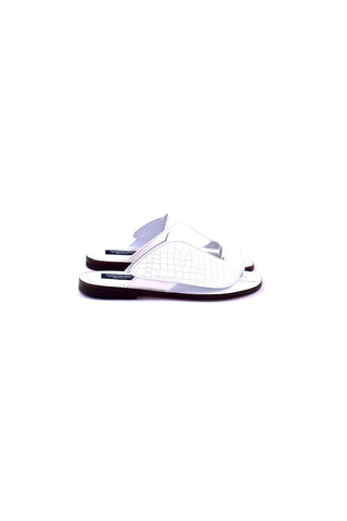 Corrente 5831 Embossed Leather & Ostrich Sandal - White-AmbrogioShoes
