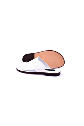 Corrente 5831 Embossed Leather & Ostrich Sandal - White-AmbrogioShoes