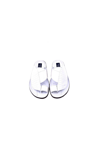 Corrente 5831 Embossed Leather & Ostrich Sandal - White-AmbrogioShoes