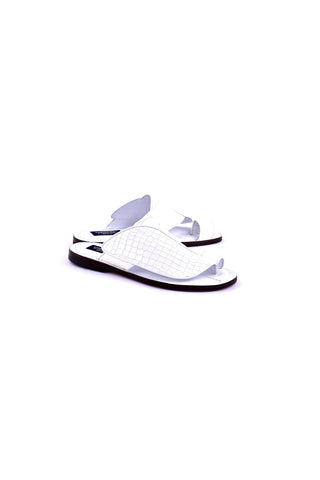 Corrente 5831 Embossed Leather & Ostrich Sandal - White-AmbrogioShoes