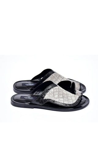 Corrente 5831 Embossed Leather Sandal - Black & Gray-AmbrogioShoes