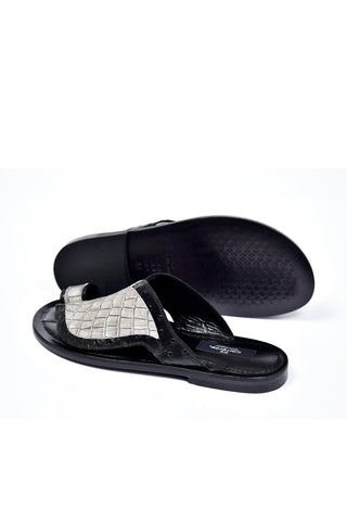 Corrente 5831 Embossed Leather Sandal - Black & Gray-AmbrogioShoes