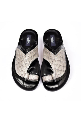 Corrente 5831 Embossed Leather Sandal - Black & Gray-AmbrogioShoes