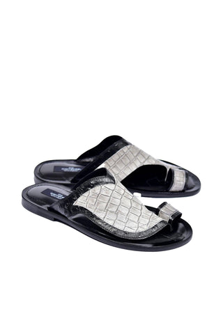 Corrente 5831 Embossed Leather Sandal - Black & Gray-AmbrogioShoes