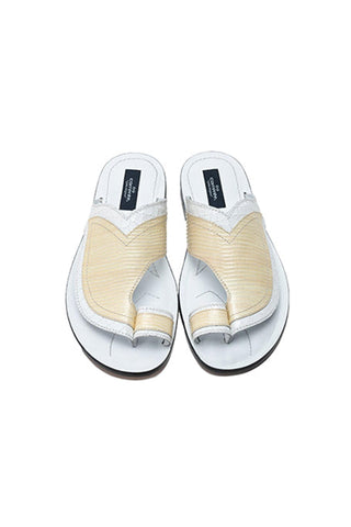 Corrente 5831 Embossed Leather Sandal - White & Bone-AmbrogioShoes