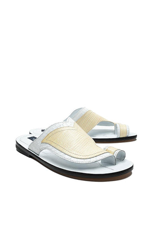 Corrente 5831 Embossed Leather Sandal - White & Bone-AmbrogioShoes