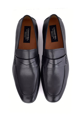 Corrente 6074 Leather Penny Loafer - Black-AmbrogioShoes